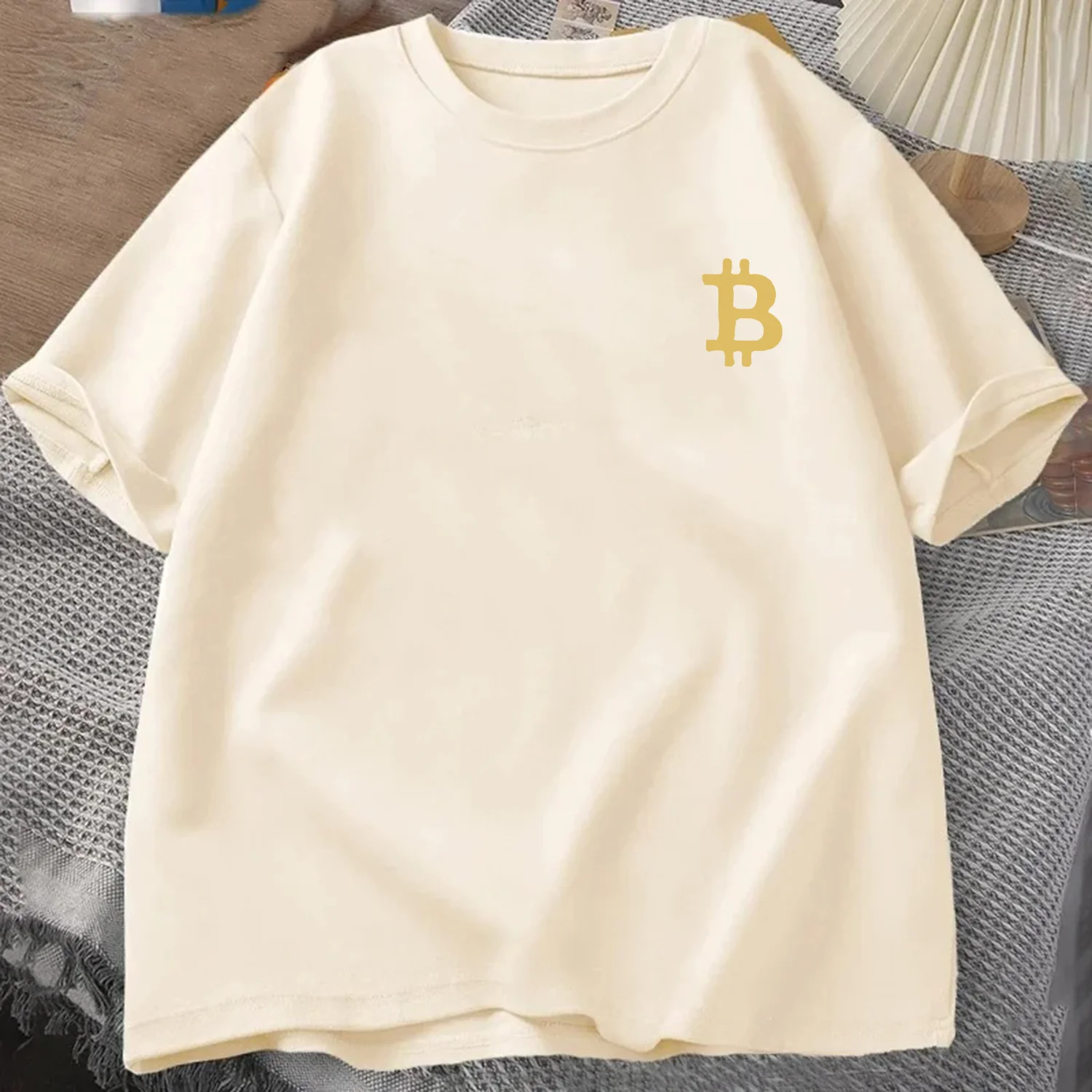 الذهبي 3D بيتكوين شعار تي شيرت الصيف الرجال Trucksuit جولة الرقبة قصيرة الأكمام قمم القطن رياضية عارضة الأزياء البلوز #3