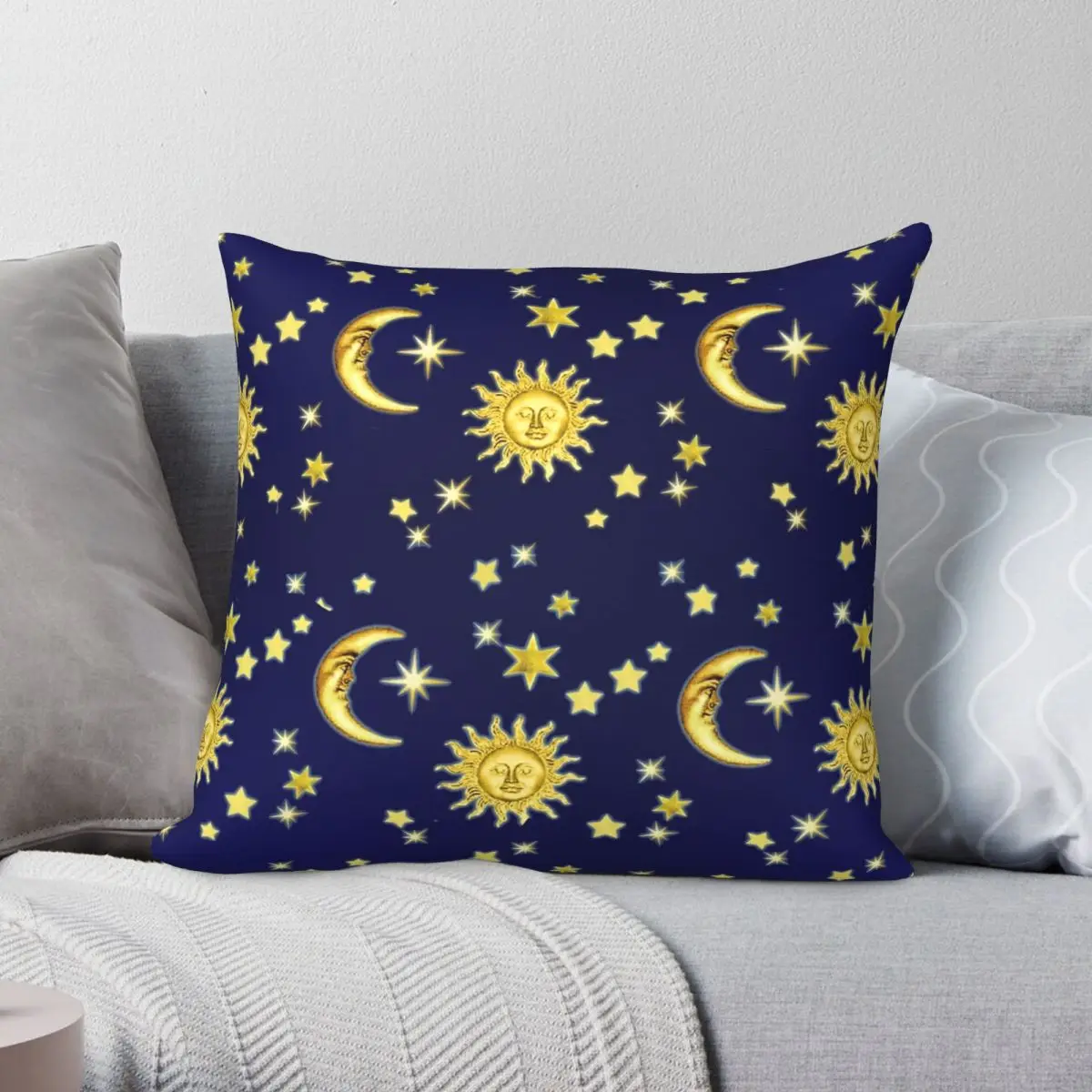 

Sun Moon Stars Square Pillowcase Polyester Linen Velvet Pattern Zip Decorative Bed Cushion Cover