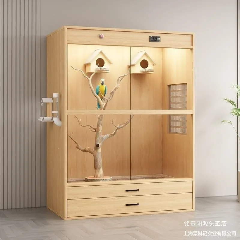 For Parrot Pigeon Monk Bird Cage Large Insulated Wooden Villa with Breeding Box Spacious Durable Home Aviary Pet Housing