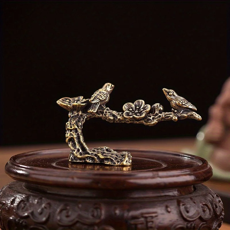 1pc Plum Tree Happy Magpie Bird Miniature Ornaments Antique Brass Cuckoo Figurine Tea Table Decorations Desk Decor Craft