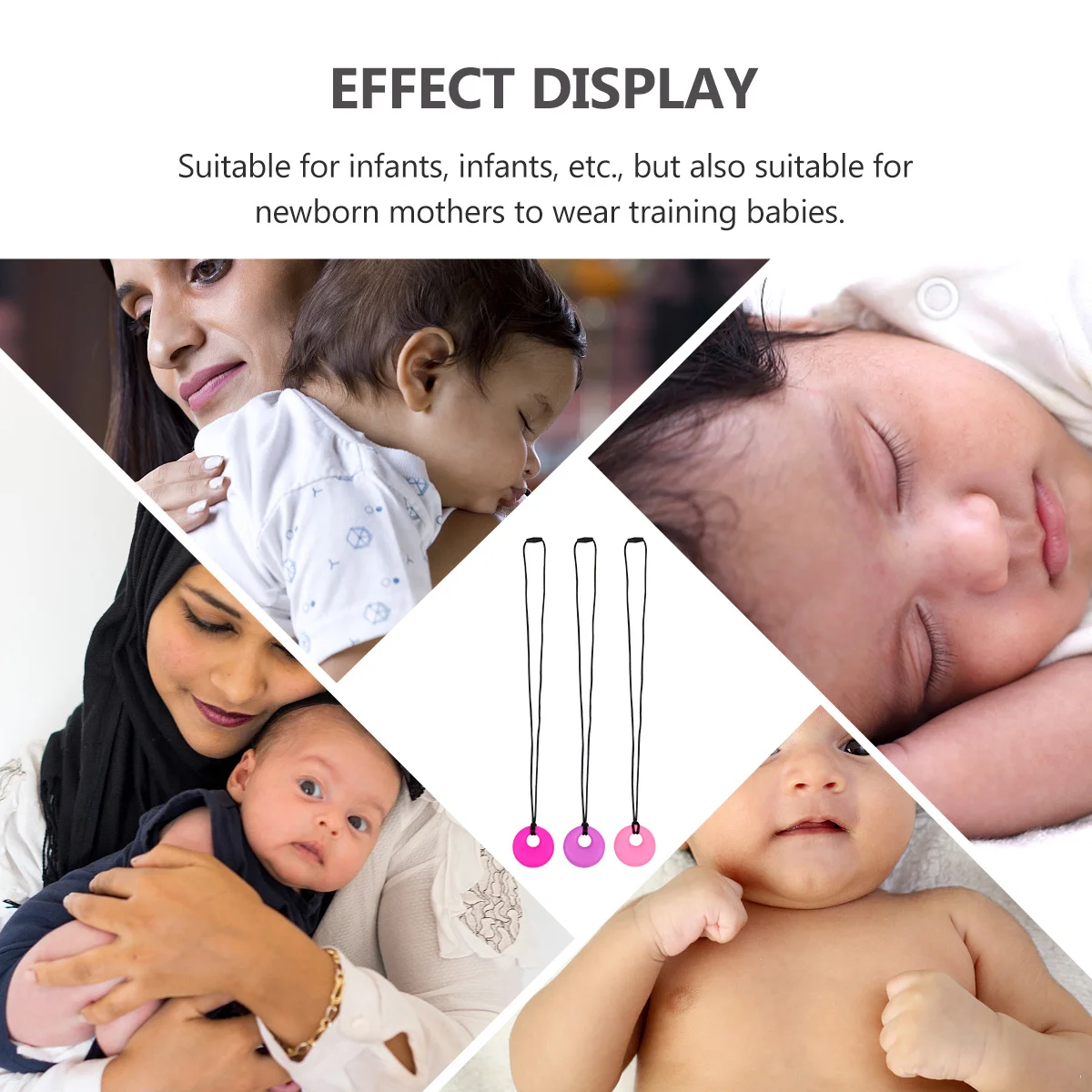 3 قطعة قلادة التسنين الطفل سيليكون مضغ قلادة الألوان الزاهية لينة الملمس تدليك اللثة الرضع المولي التدريب قلادة للأم #4