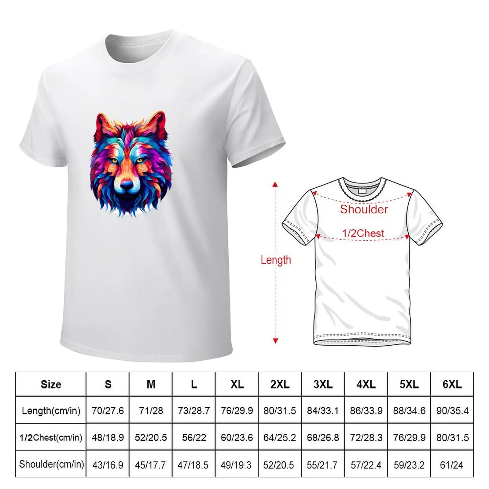 Abstract Chromatic Wolf: Vivid Artistic Portrait T-Shirt hippie clothes summer tops tops black t-shirts for men