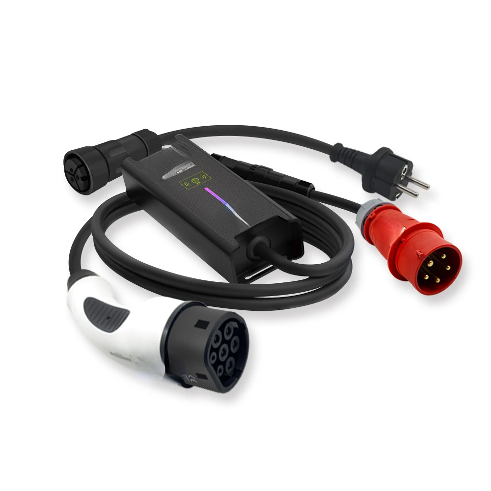 

32A 7KW type 2 EVSE controller portable ev car charger with 2 adapters