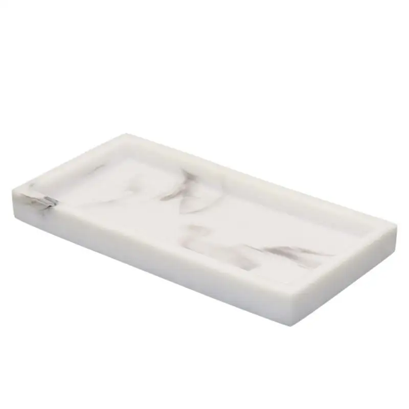 Home Decor Countertop Cosmetic Organizer Hotel Bathroom Tray Rectangular Plate Household Non Slip Resin Modern Marble Texture