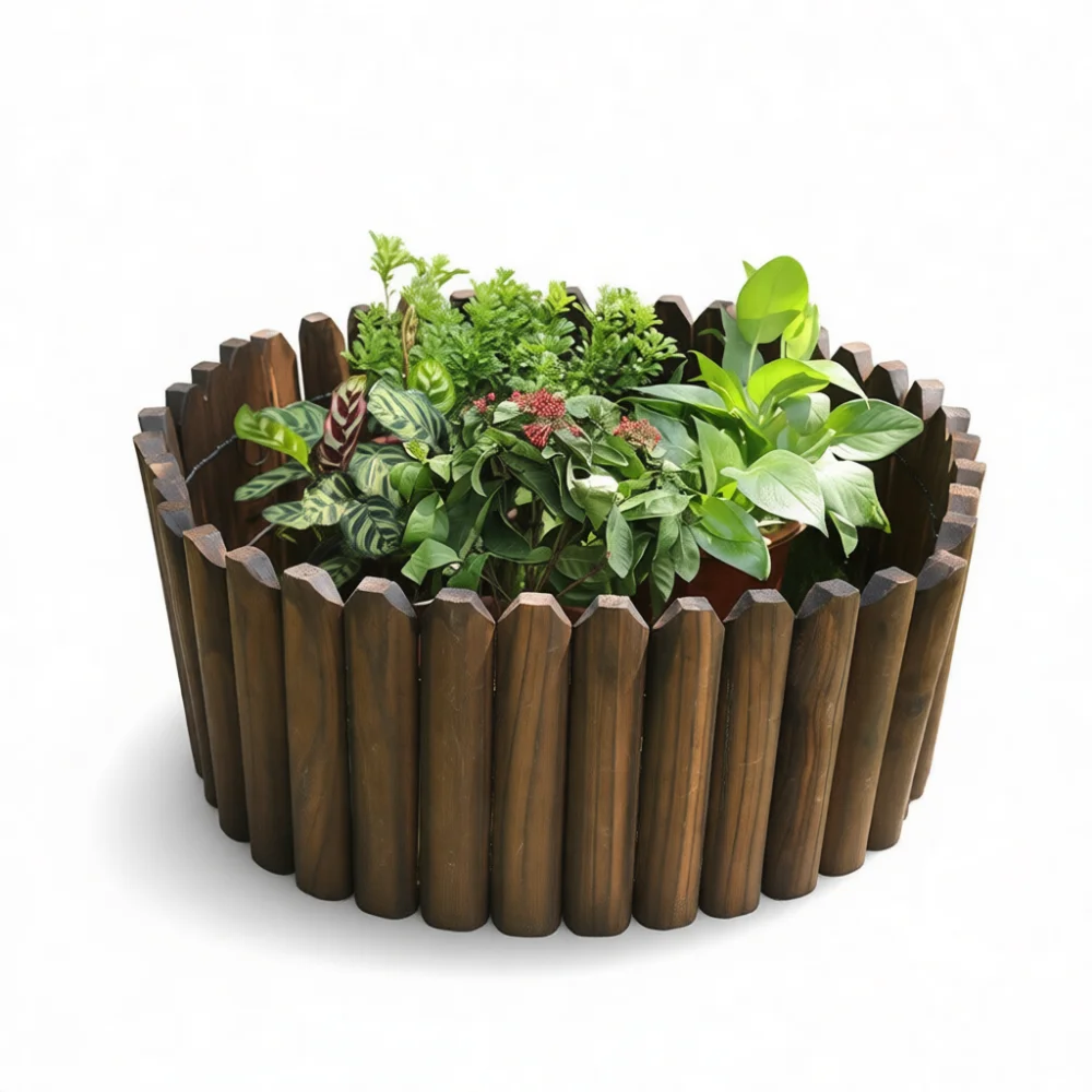 Carbonized Wood Fence Decor Outdoor Garden Edging Rustic Solid Timber Barrier Stake Partition Patio Landscape Separation
