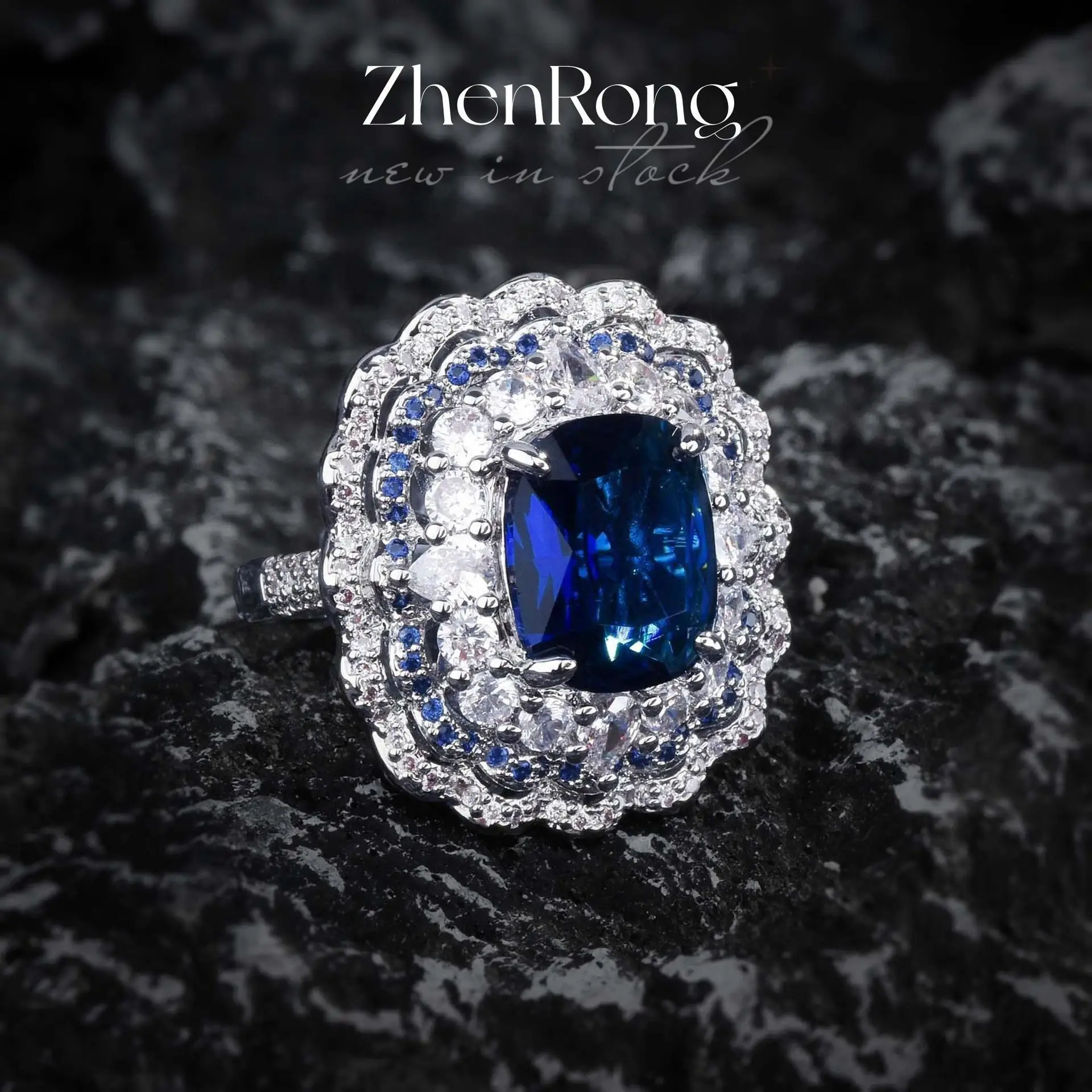 Foydjew Luxury Designer Jewelry Simulation Royal Sapphire Bride Wedding Jewelry Sets Pendant Necklaces Stud Earrings Rings