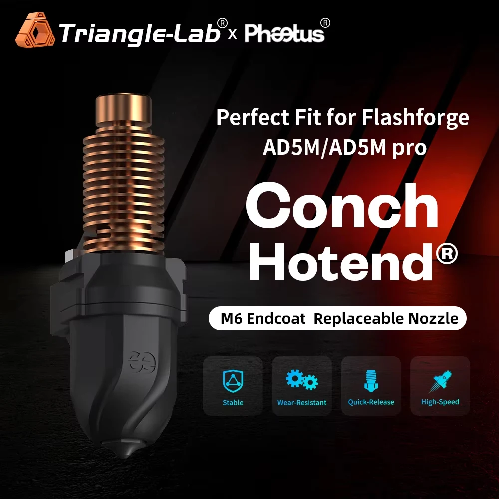 

Trianglelab Phaetus Conch Hotend ® Идеально подходит для EndCoat Flashforge AD5M/AD5M pro ™ Съемная насадка V6 43 мм3/с, точность расхода