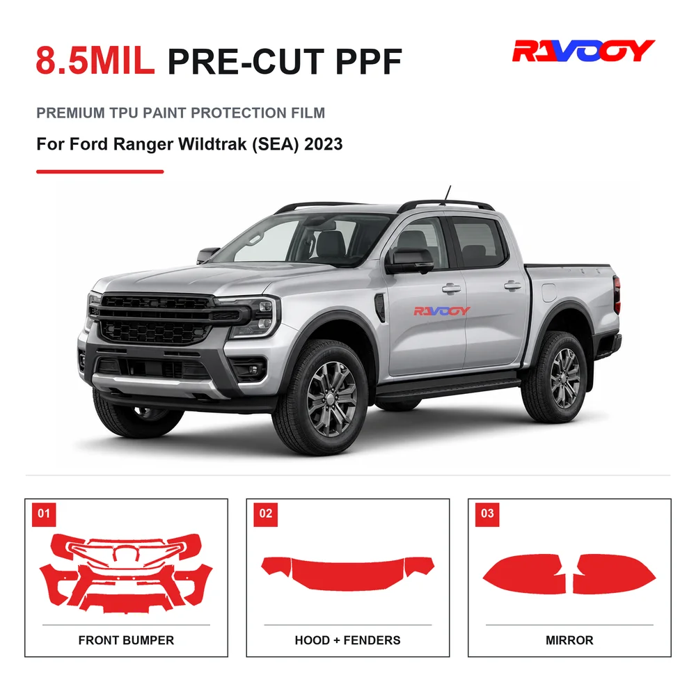 Precut PPF For Ford Ranger Wildtrak (SEA) 2023 8.5mil TPU Clear Paint Protection Film Self Healing Hydrophobic Stone Chip Guard