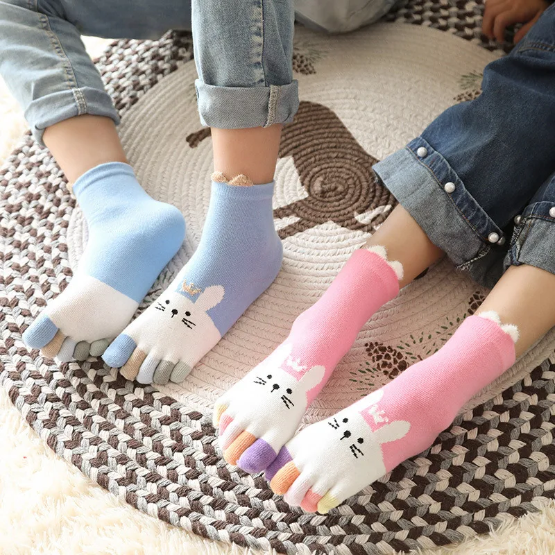 Cute Socks with Fingers for Children Boys Girls Five Fingers Toe Socks Cartoon Animals Kids Cotton Split Thumb Socks 3-7T Spring