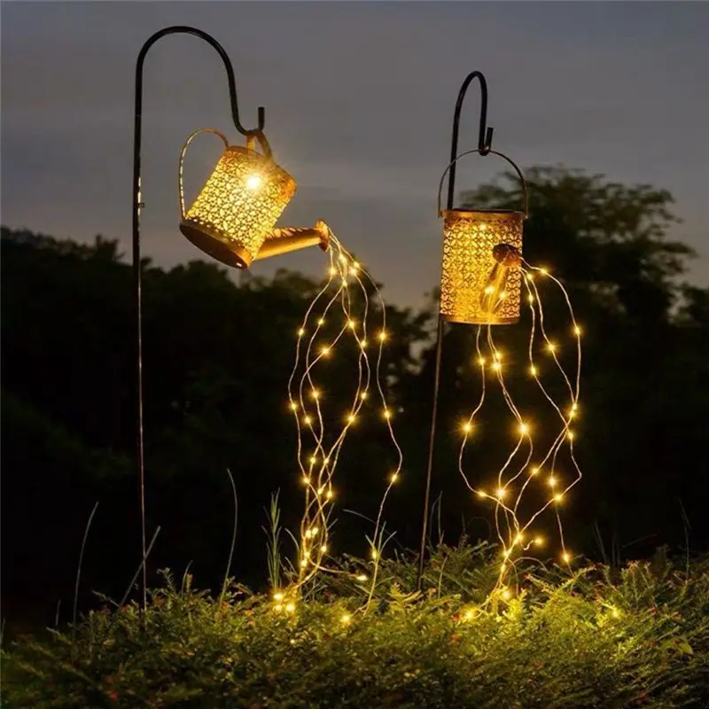 ABXF-Solar Watering Pot Lights Vintage Metal Kettle Light String Waterproof LED Fairy Lights Solar Garden Outdoor