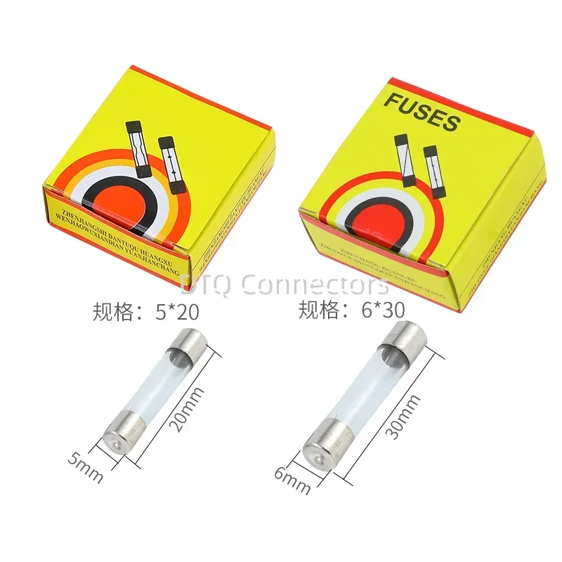 100pcs Glass Fuses Set 5*20mm 6*30mm Various Amp Ratings 0.1A-25A 250V - Assorted Electrical Circuit Breaker Fuses