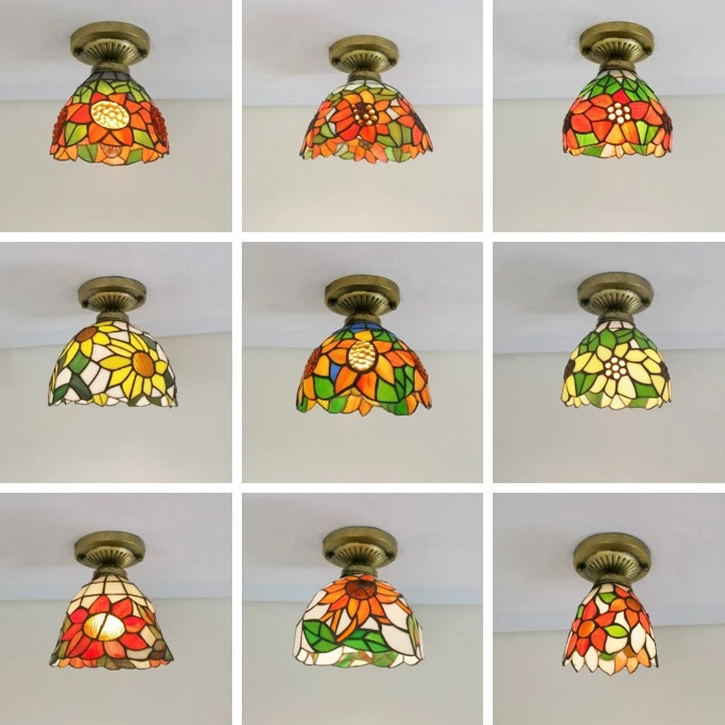 

Tiffany Stained Glass Ceiling Light Vintage Retro Mediterranean Ceiling Lamps Aisle Corridor LED Balcony Lamp Lighting Fixtures