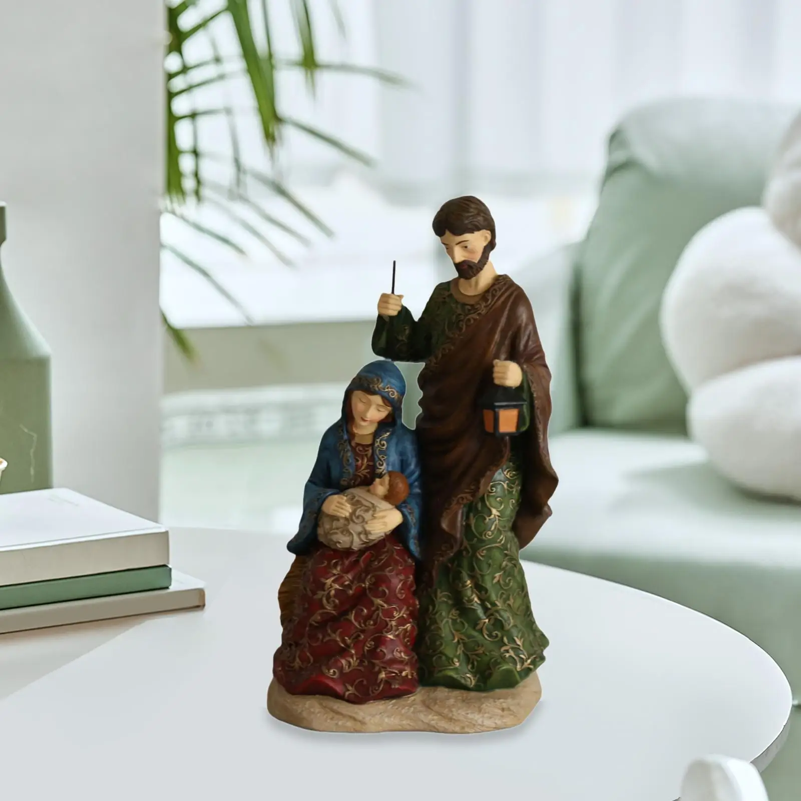 Holy Family Figurine Sculpture Collectible Nativity Scene Figurines Mary Joseph and Jesus Statue Ornament for Desk Countertop