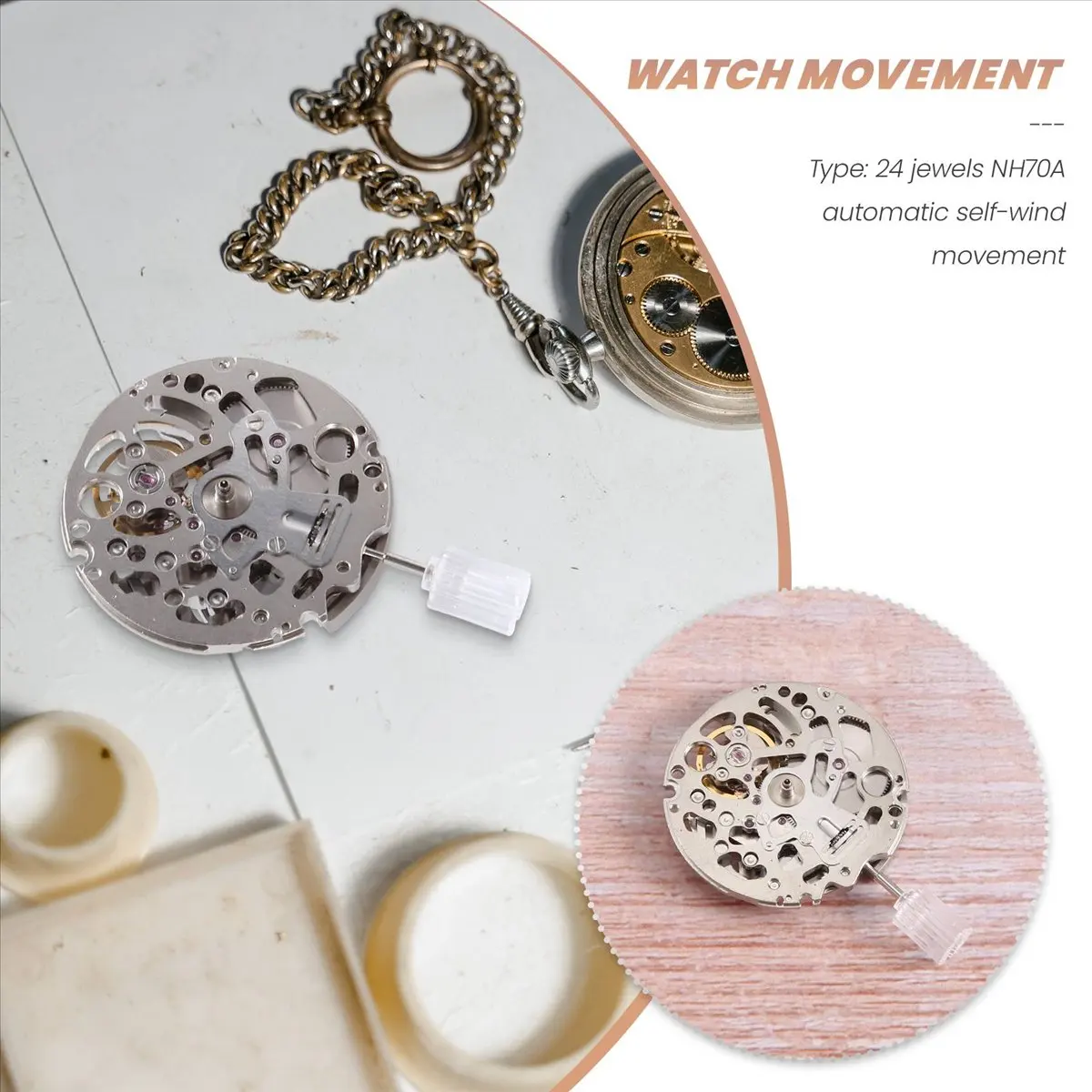 AA14 Japan NH70/NH70A Hollow Automatic Watch Movement 21600 BPH 24 Jewels High Accuracy Fit for Mechanical Watches