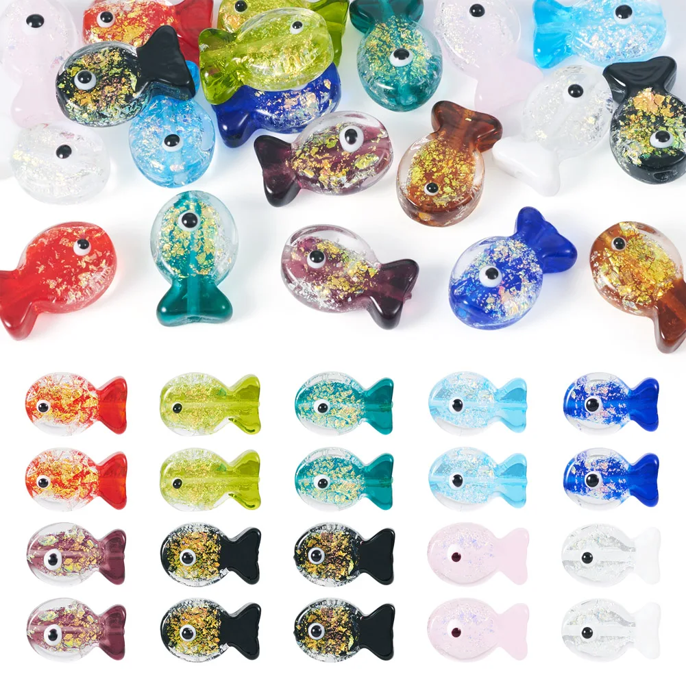

20Pcs Handmade Foil Lampwork Fish Beads with Enamel Gradient Color for Women Fashion Necklaces Ornaments Jewelry Making Supplies