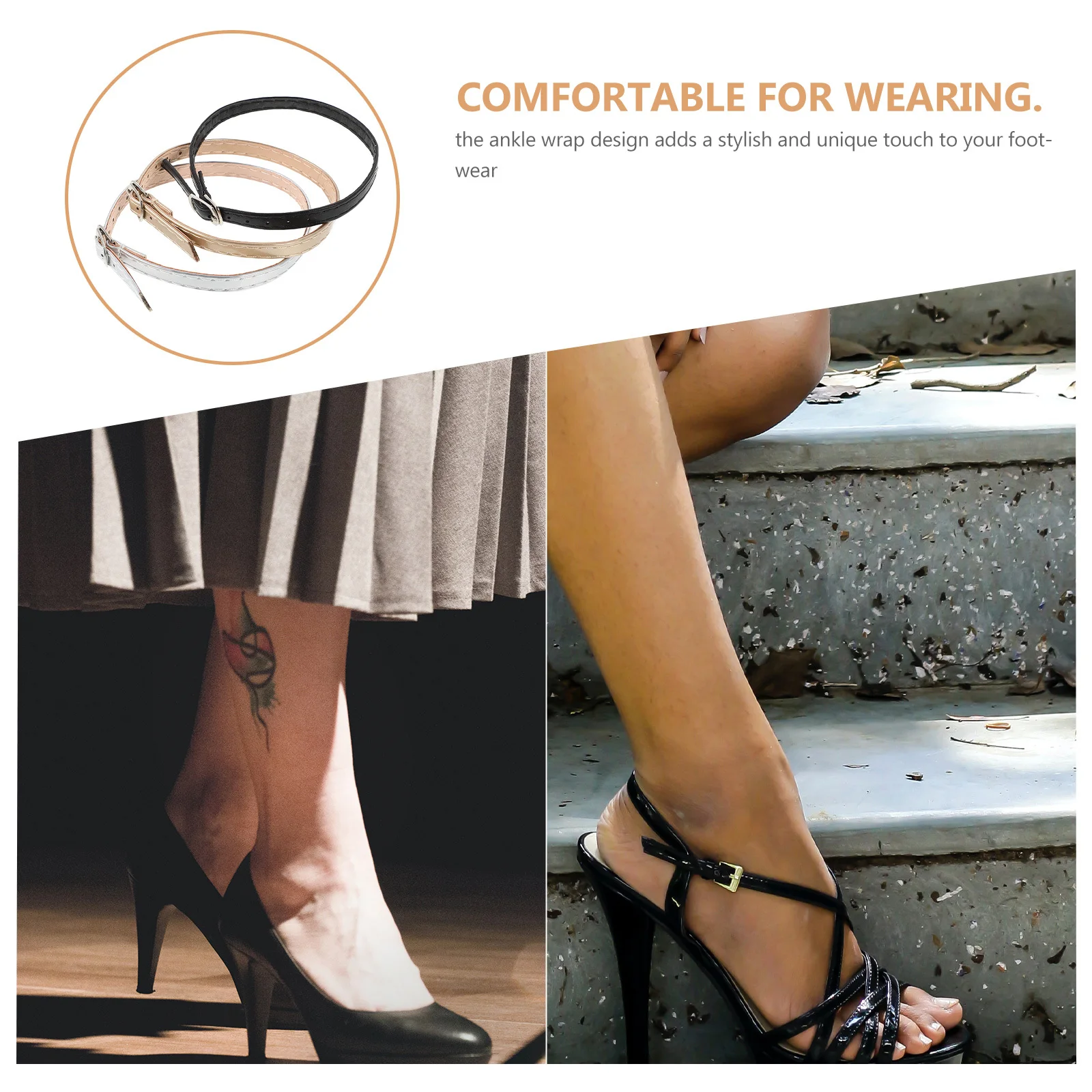 

3Pairs High Heel Shoe Straps PU Adjustable Non-Slip Ankle Wraps Detachable Shoe Accessories for Dress Sandals Women