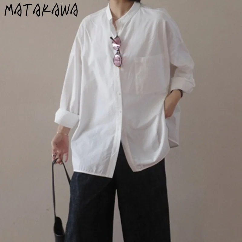 

Matakawa White Shirts&blouses Women Tops Spring Autumn Solid Korean Fashion Blusas Mujer Elegant Chic Retro Simple Camisas