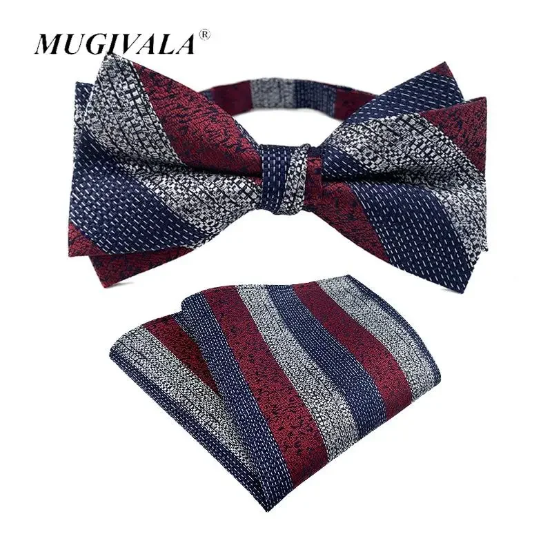 Men's Fashion Bowtie Hanky Set Groom Gentleman Striped Cravat Pocket Towel Handkerchief Wedding Party Biwtie For Men