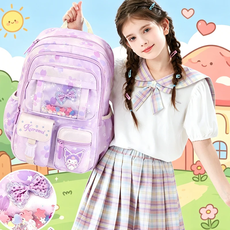 

Kawaii Kuromi Sanrios Girl Backpack New Student Bag Boy Super Light Reduce Burden Ridge Protection Backpack Anime Figure