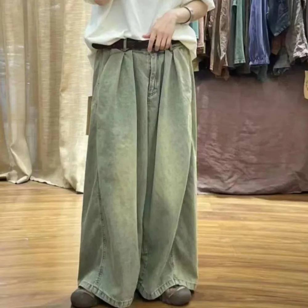 2024 Autumn New Small Form Design Versatile Wide Leg Old Jeans Women Loose Pants LX1881