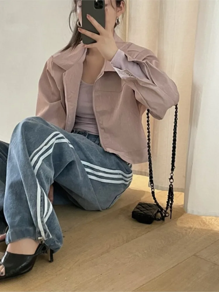 الجينز مخطط المرقعة طويلة الخريف واسعة الساق بانت المرأة فضفاضة مطوي الكورية نمط السيدات السراويل موضة السراويل امرأة غير رسمية