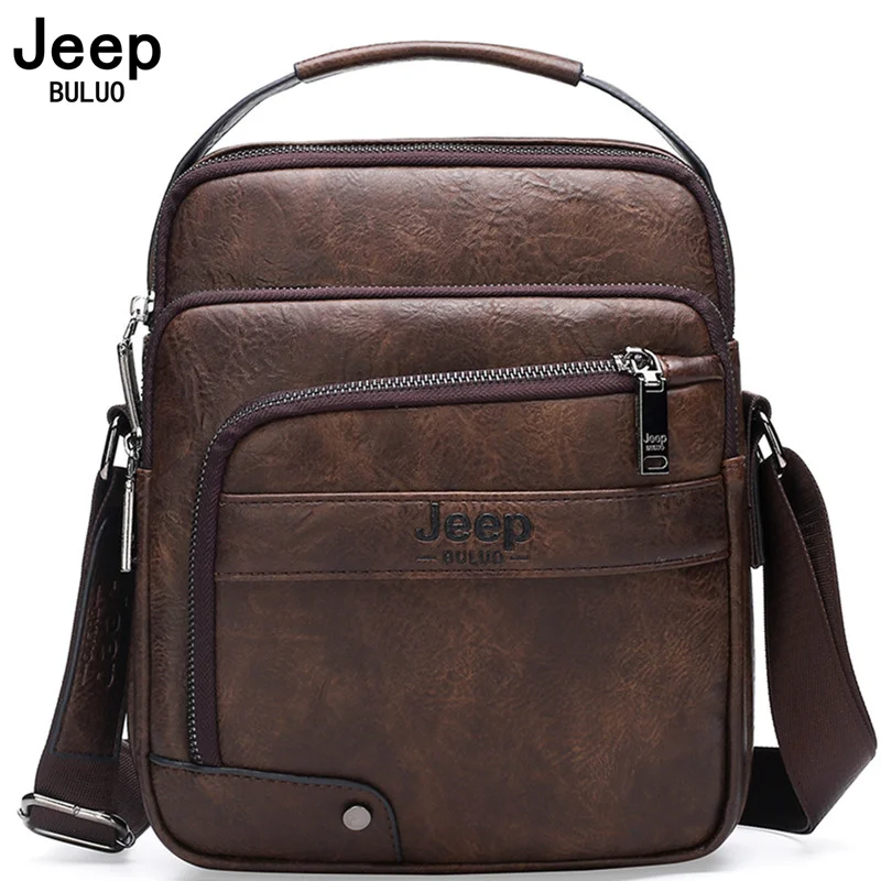 JEEP BULUO Men Leather Bags New High Quality Fashion Business Crossbody Shoulder Bag For Man large Capacity Male Messenger Bags