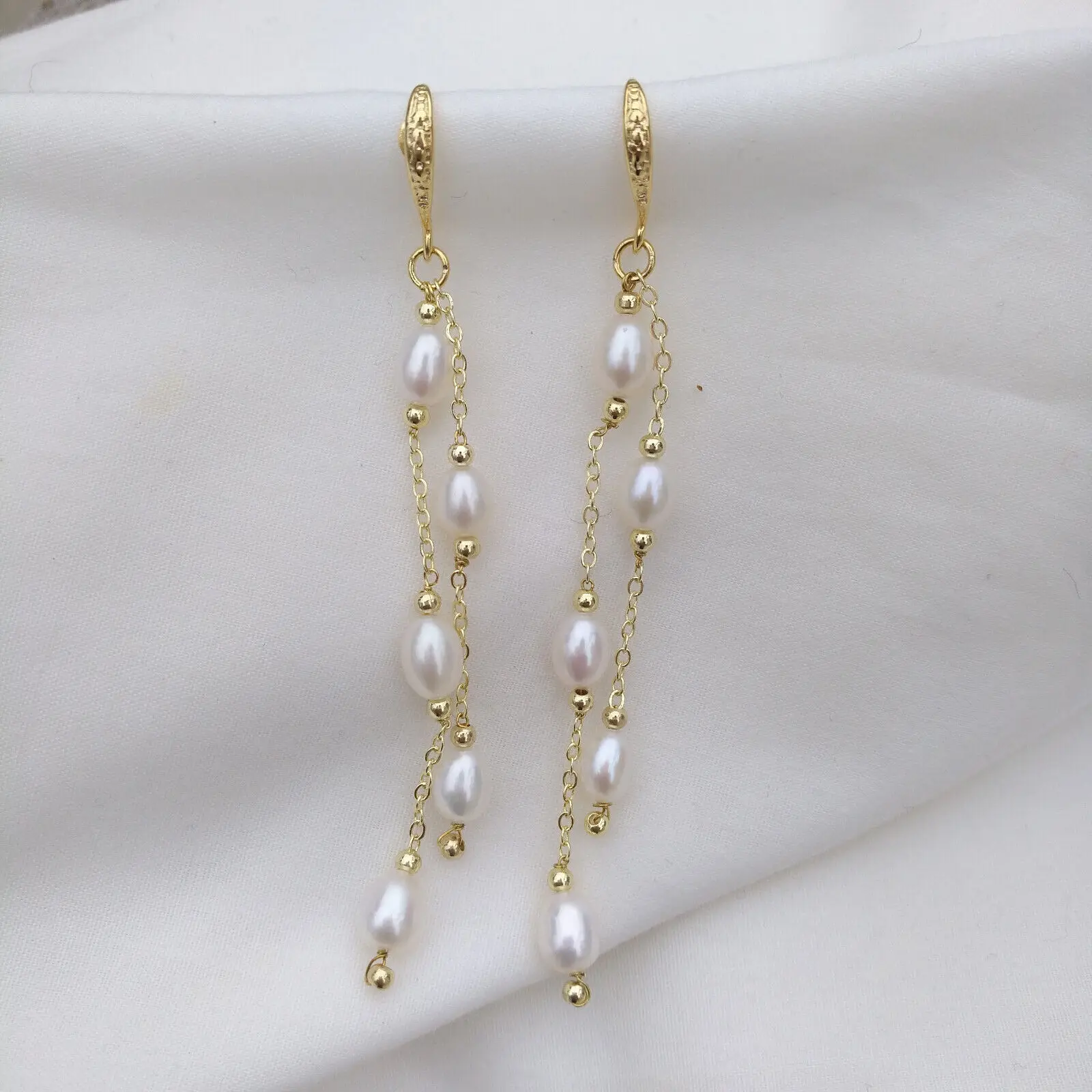 

Exclusive Wedding Bride 5-6mm AAA+ South Sea White Real Natural Genuine Pearl Earrings Dangle Drop 14k Gold Filled Free Shipping