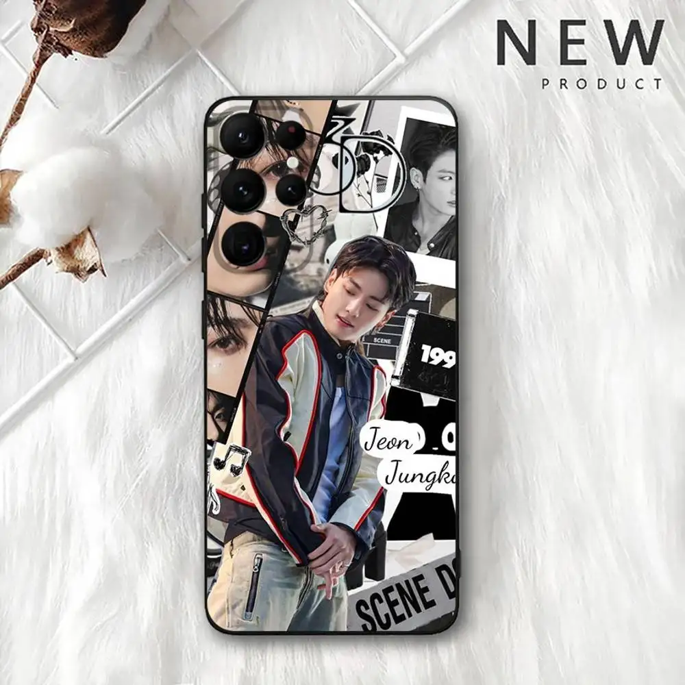 حافظة هاتف كوريا J-Jung-kook Kpop لهاتف سامسونج S 25,24,23,22,30,21,10,9,Ultra,Plus,Lite,FE,4,5G حافظة ناعمة سوداء