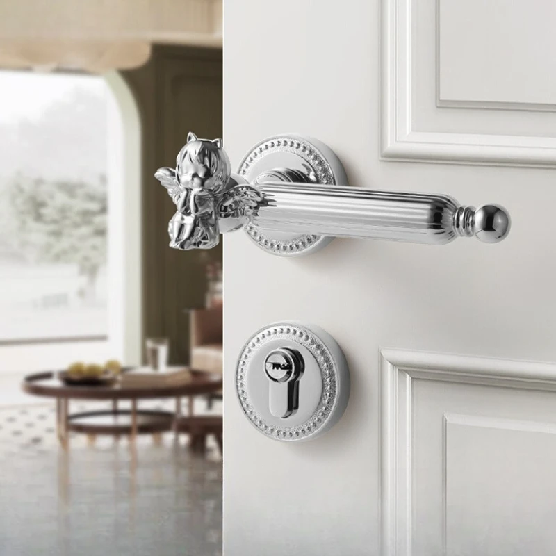 

French Style Silver Door Lock Kit Noise-free Magnetic Latch Split Design Bedroom Lock Hardware Modern Upgrade Door Handle Set
