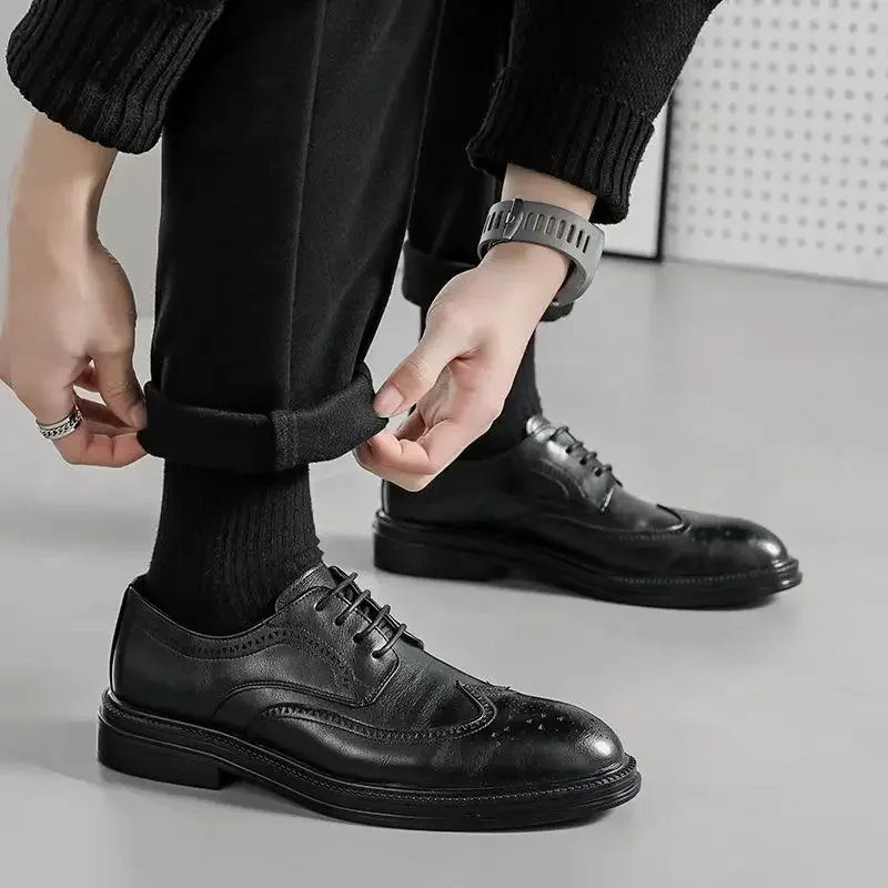 High Quality Leather Shoes for Men Casual Man Shoe Height Increasing Designer Classic Original Low Price In Promotion New Social