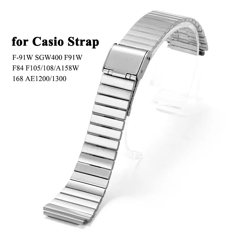 18mm for Casio F-91W SGW400 F91W F84 F105 108 A158W 168 AE1200 1300 Stainless Steel Watch Band Classic Small Square Bracelet