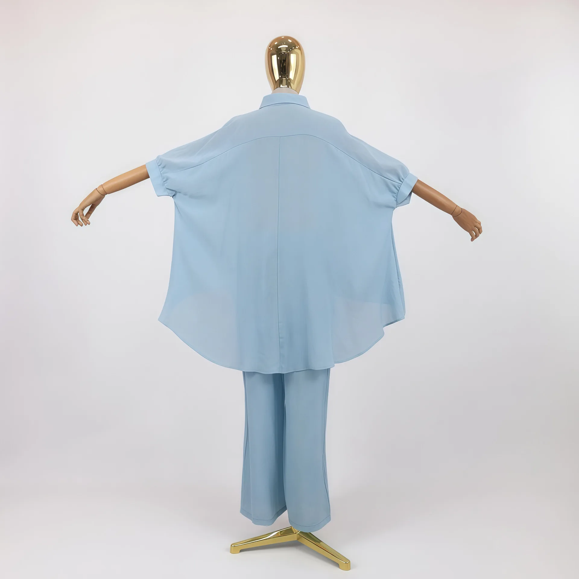 Dubai Muslim Women Two Piece Sets Short Sleeve Flower Buttons Shirt Pants Suits Tops Musulman Ensembles Islamic Arabic Outfits