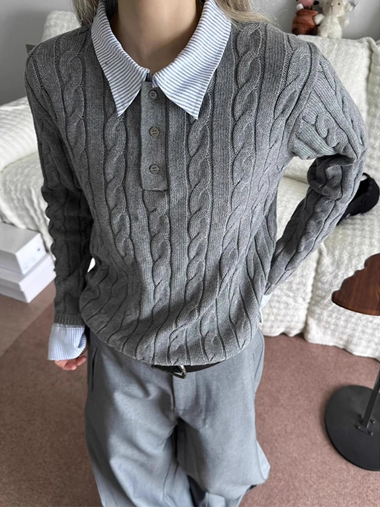 

Мужской вязаный свитер Ne, осенний сезон, стандартный крой, мягкая удобная ткань, искусственный двухсекционный дизайн, в полоску, ленивый ...