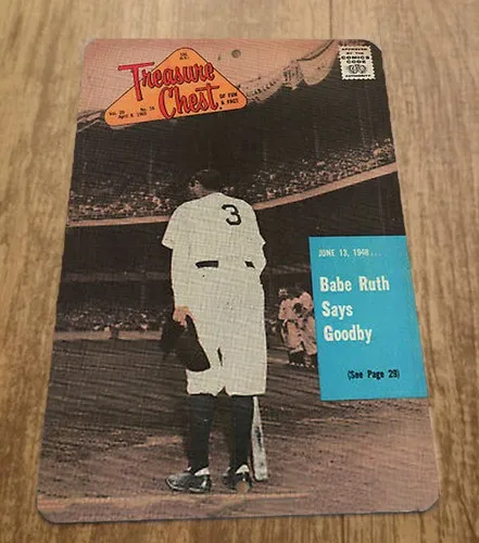 Babe Ruth dice adiós al cofre del tesoro vol. 20 1965 Letrero metálico con diseño de portada