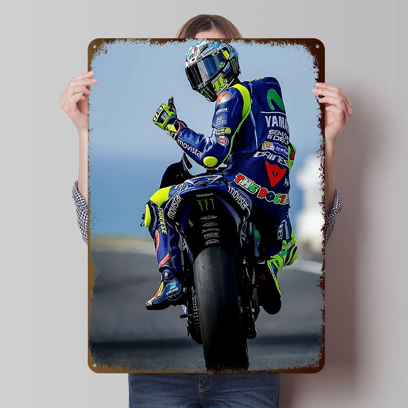 روسي VR46 دراجة نارية عمل مطبوعة ملصق ريترو خمر جدار الفن معدن القصدير علامات للمنزل غرفة نوم ديكورات مكتب ديكور #1
