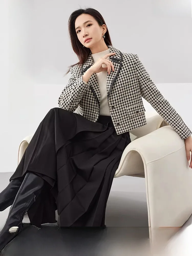 

Ele ort Quilted Jaet 2024 Winter Ladies Faion Vintage Sle Loose Fit Long Sve Turn-down Collar Top