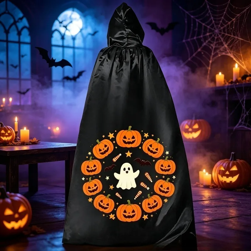 1-4PCS 90cm Halloween Cloak Black Medieval Wizard Robe Witch Cape Costume for Adults Kids Cosplay Party Dress Up Decoration
