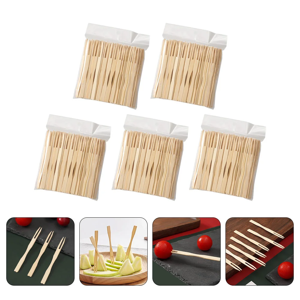 500 Pcs Disposable Fruit Fork Bamboo Tableware Replaceable Stick Wooden Two-tooth Environmentally Friendly