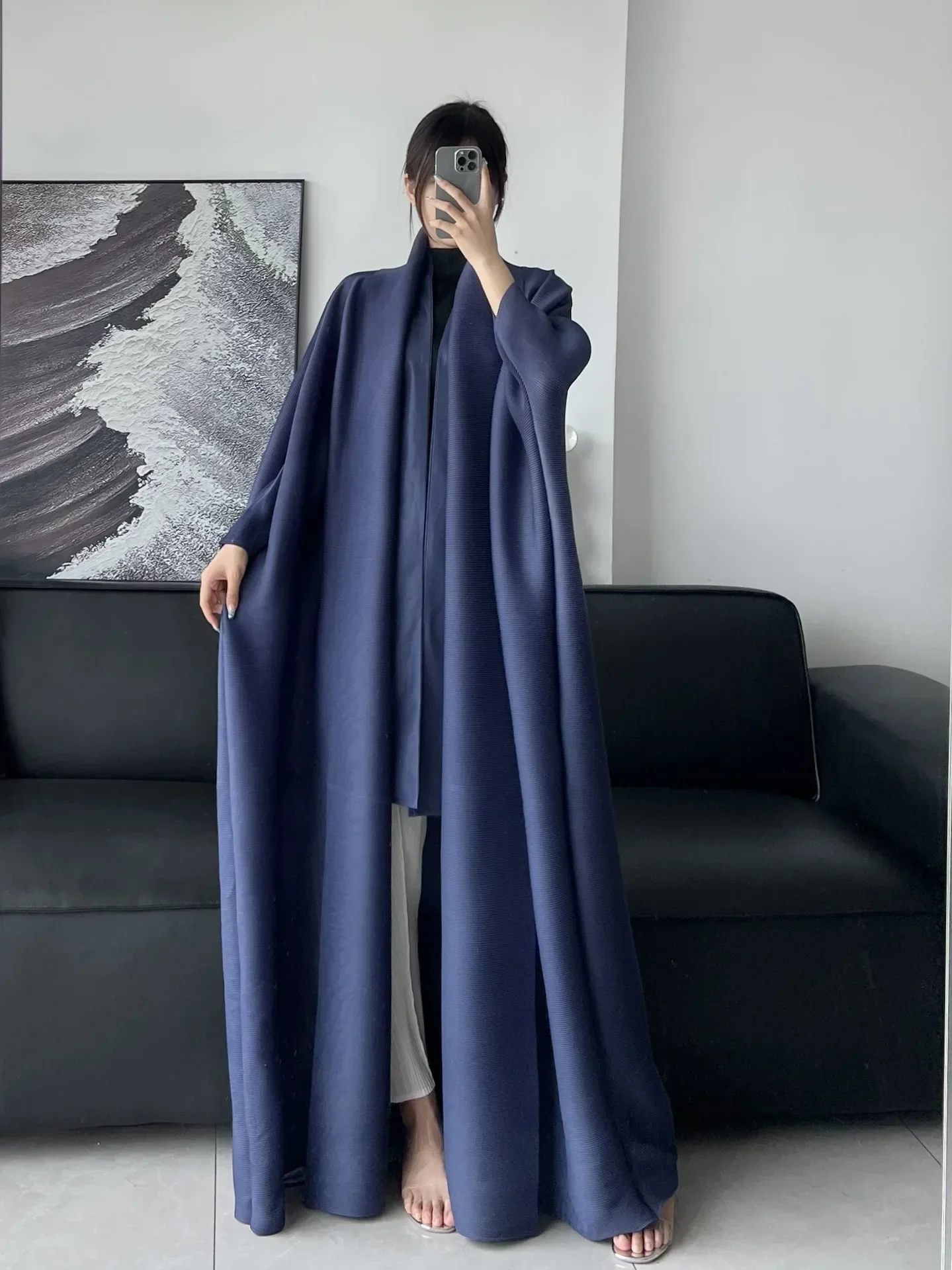 Pleats Robe Pleated Hundred Solid Color 2024 Summer Light Luxury Coat Coat Bat Sleeve Scarf Long Outer Cloak Long Robe Clothing