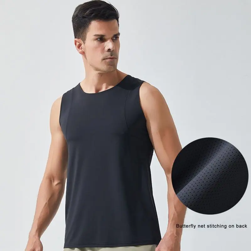 

Мужской спортивный жилет без рукавов с круглым вырезом для фитнеса, компрессионная майка, быстросохнущая спортивная одежда, мужская футболка для спортзала