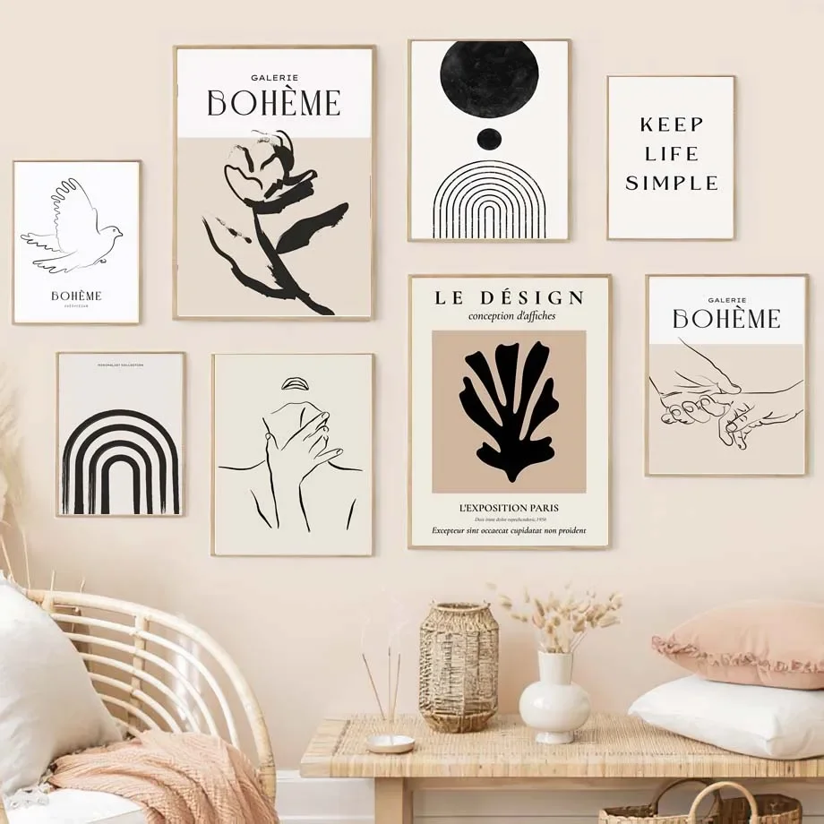 

Flower Leaf Girl Hand Geometry Abstract Black Beige Posters And Prints Wall Art Canvas Painting Pictures For Living Room Decor