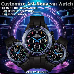 OKPLAY Men Chronograph Watch 39.5mm Modified Customized Quartz Wristwatch Sapphire 100M Waterproof Triple Windows