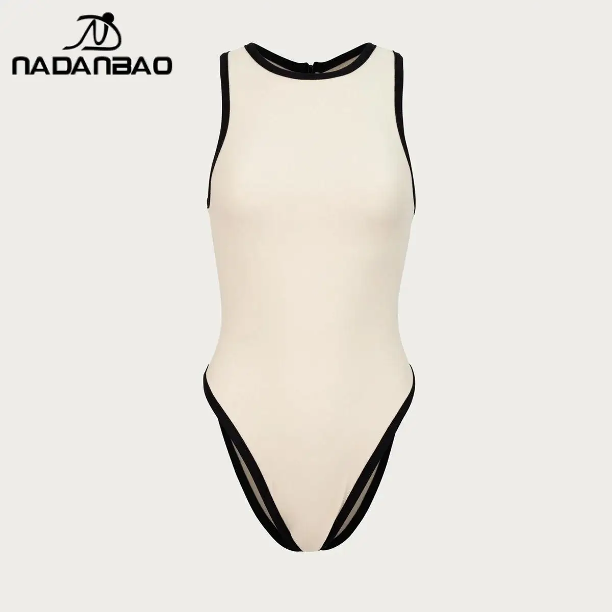 Nadanbao novo biquíni de gola alta maiô de uma peça para mulheres com zíper banho preto branco macacão biquíni praia piscina biquíni