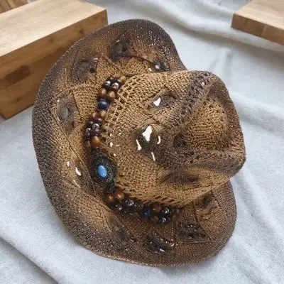 หมวกคาวบอยฟางสำหรับผู้ชายและผู้หญิง หมวกกันแดดสไตล์ตะวันตกสำหรับฤดูร้อน หมวกปีกกว้างสำหรับชายหาด หมวกสำหรับผู้ใหญ่และเยาวชน