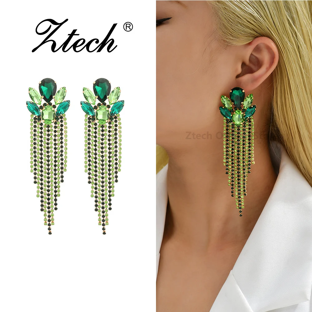 Bohemian Fashion Elegant Long Crystal Tassel Dangle Drop Earrings For Women Luxury Wedding Party Statement Jewelry Accessories