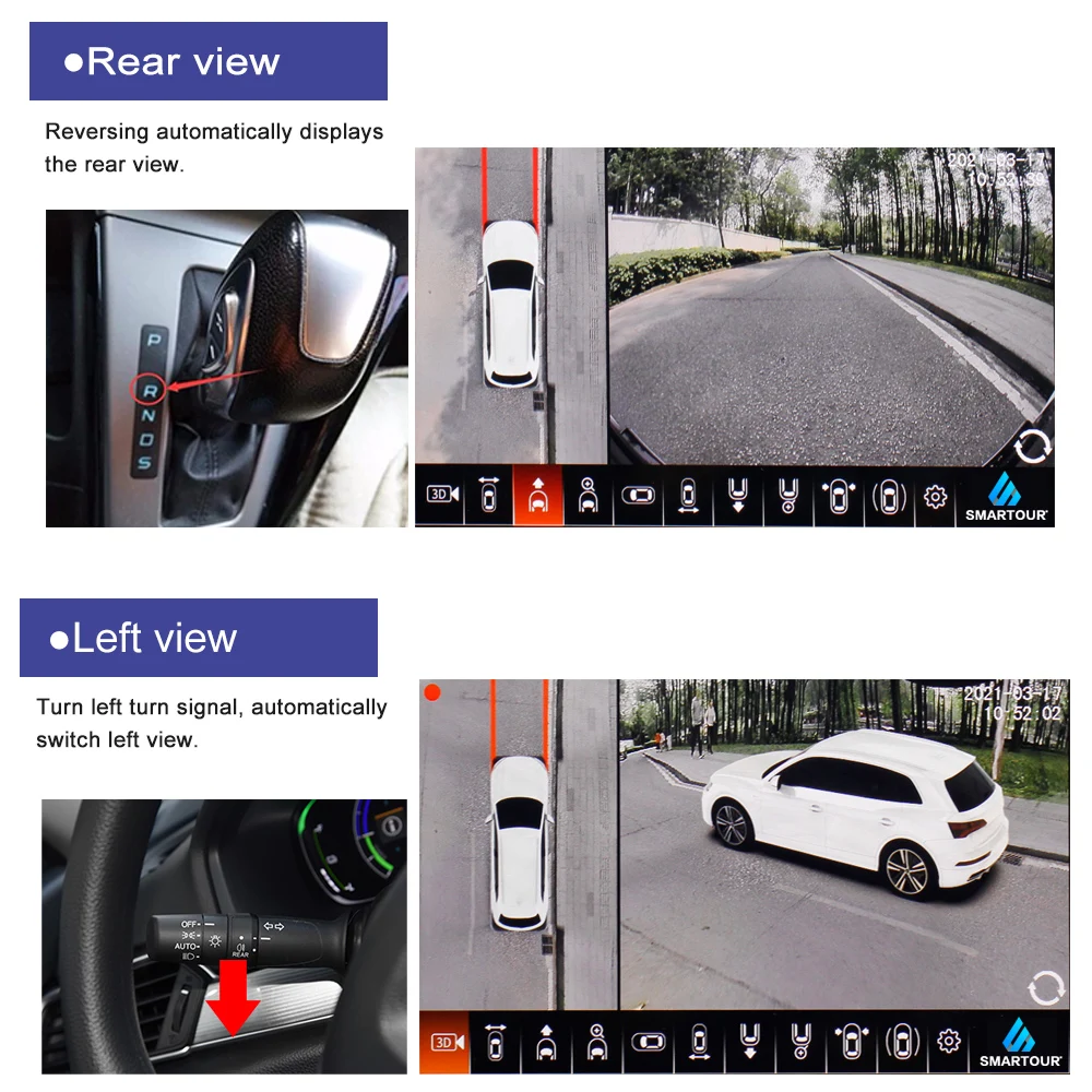 HD 1080P 3D 360 Degree Camera Bird View System Surround View 4 Ch DVR Monitoring Knob Remote Control Car Driving Recorder