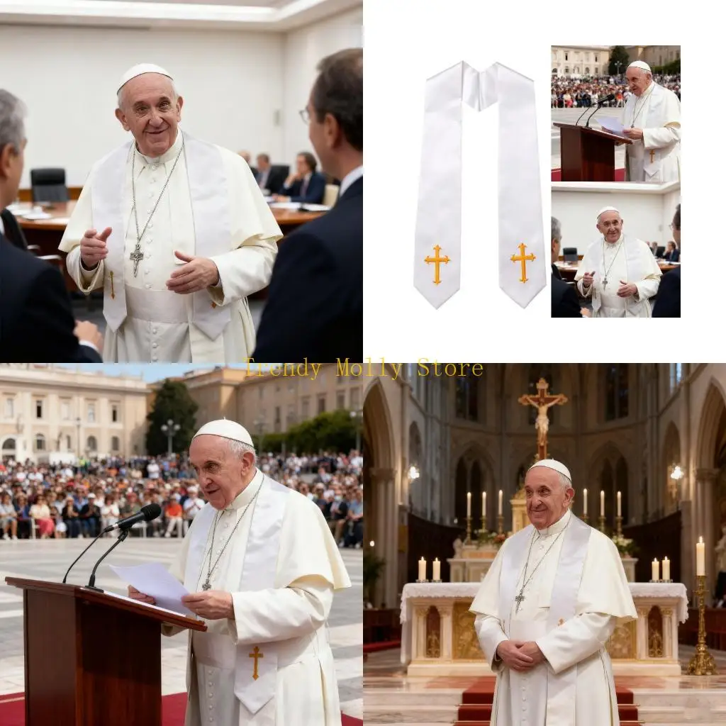 

N5KB Reversible Stole with Embroidered Crossed Fringed for Clergy Use Church Service Ceremonial Event Gathering Shawl Scarf