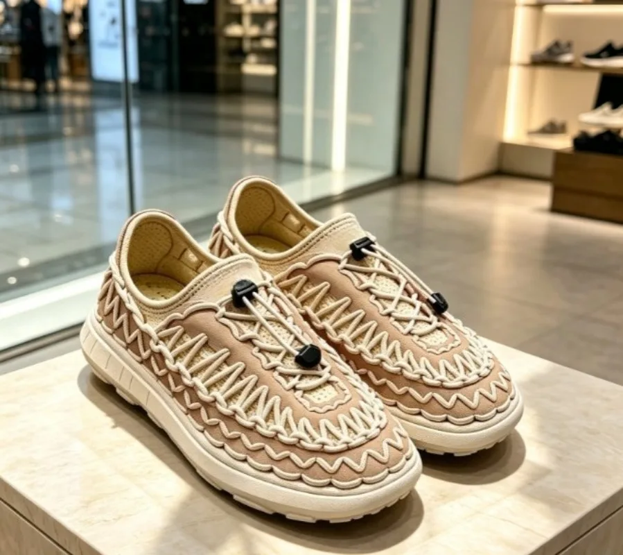 Men Women Summer High Top Cow Suede Shoes Woven Stretch Deerskin Lining Wear-resistant Flat Natural Rubber Casual Walking Shoes
