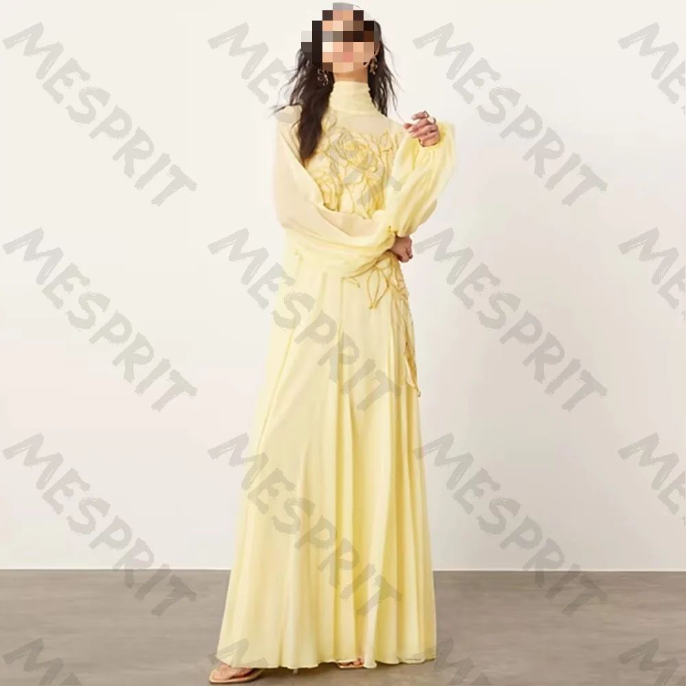 Customized High Neck A-line Evening Dresses 2026 Dignified Long Sleeves Slim Fit Pleated Edges Ball Gown Suitable for Parties