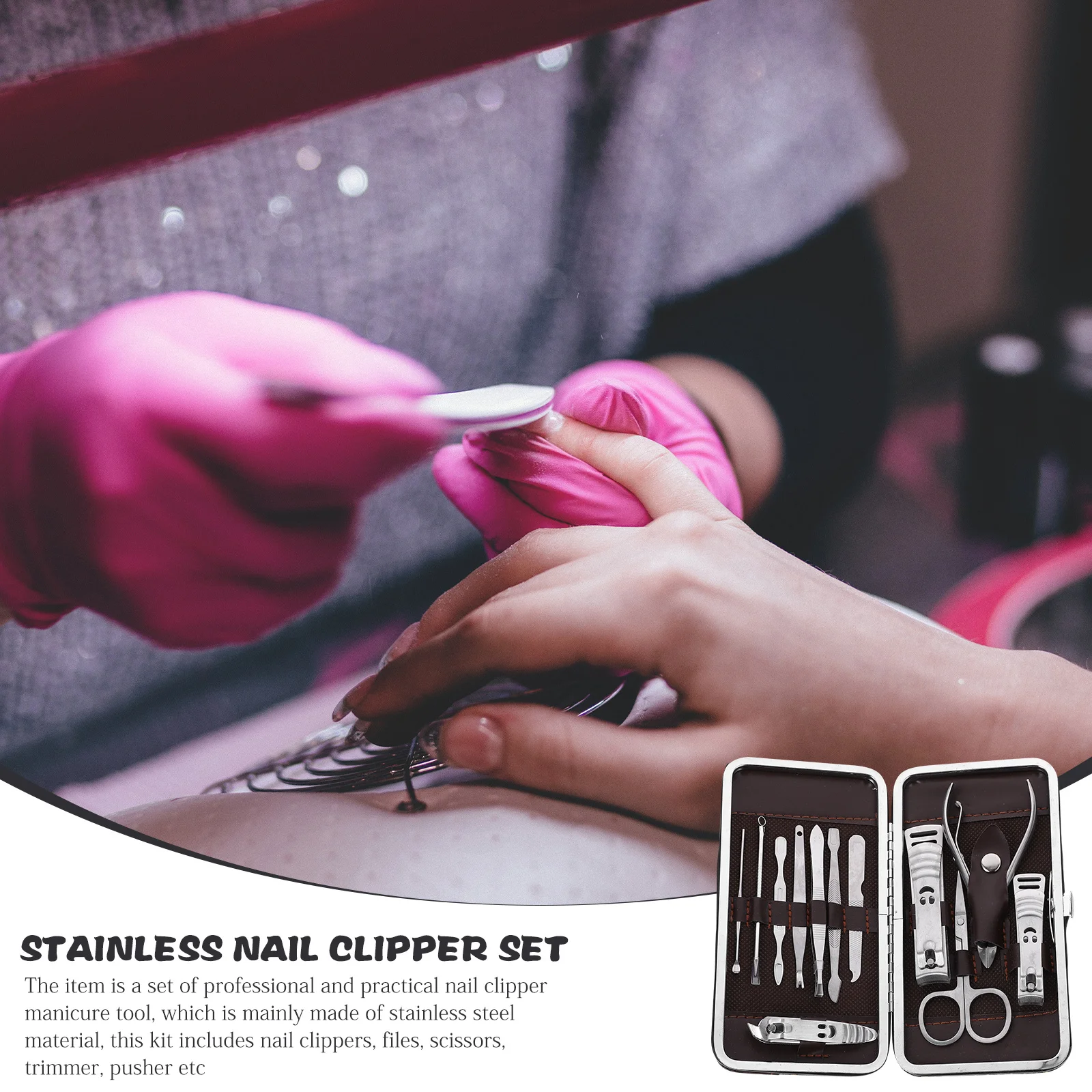 12개입 네일 키트 스테인리스 스틸 매니큐어 페디큐어 그루밍 세트 여행용 손톱깎이 파일 가위 푸셔 트리머